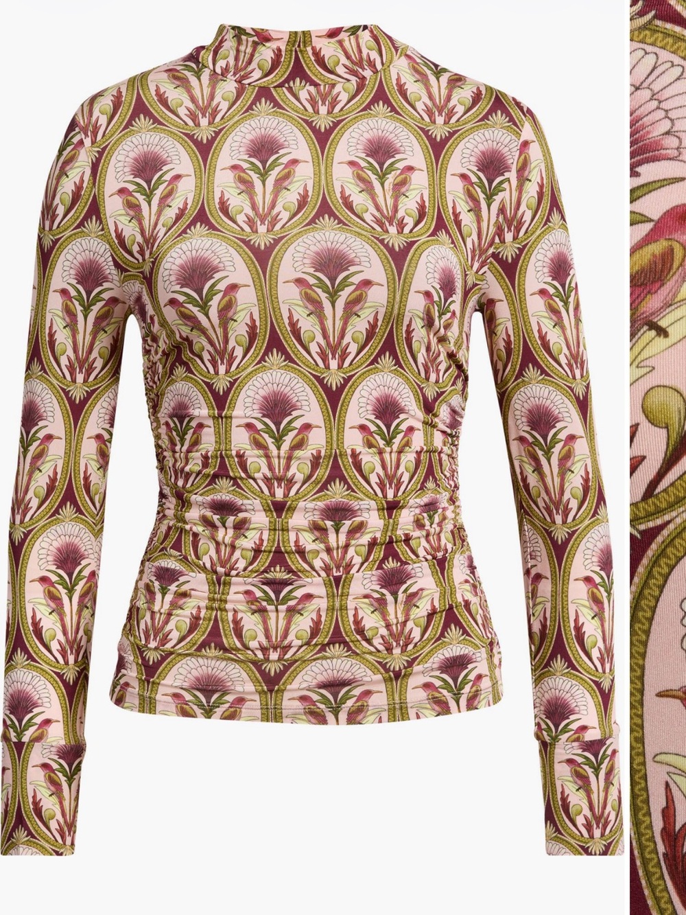 Farm Rio NWT Floral Medallion Long-Sleeve Mock Neck Top - Pink
